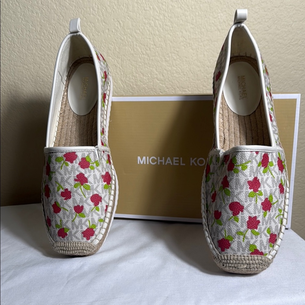 Michael Kors Red and White Espadrilles with Floral Design